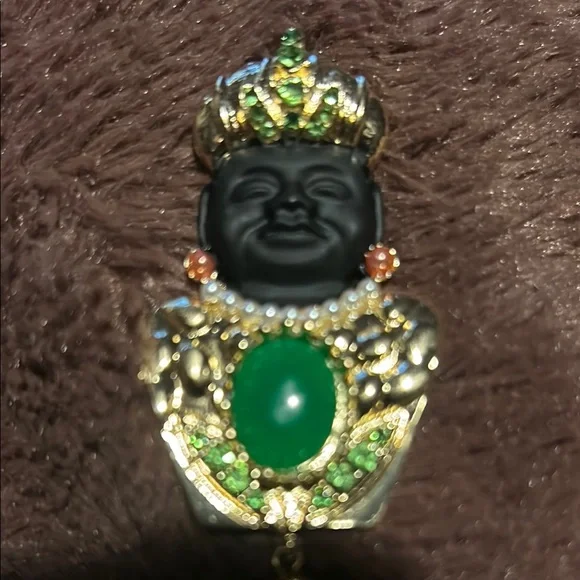 Fashion Jewelry Gold and Green Brooch with Pearl Accent - Picture 3 of 6